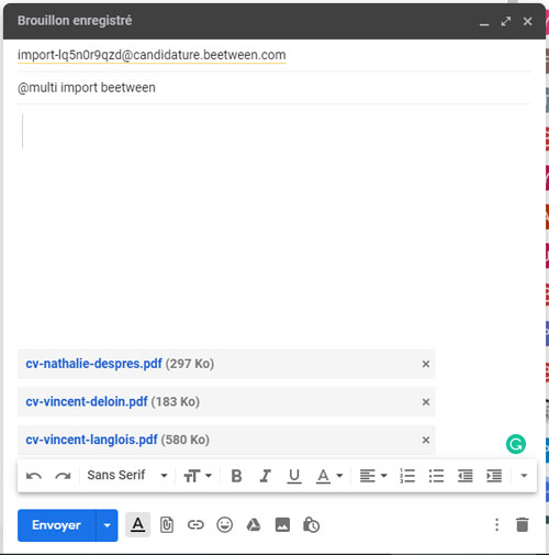 Content of the email to be sent in order to import candidates directly by email