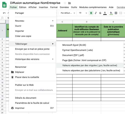 Descargar un archivo de Google Sheet en formato CSV