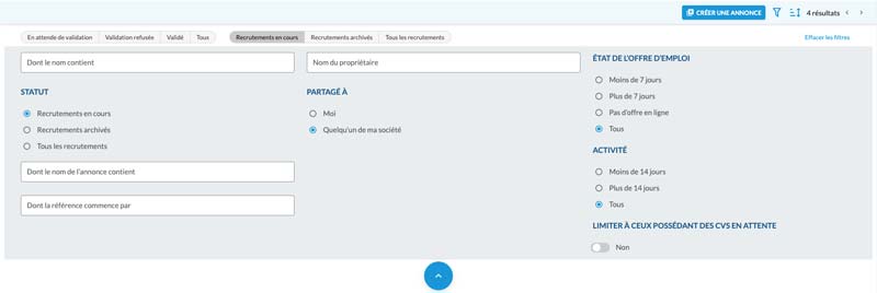 Filtros de búsqueda en la vista Anuncios