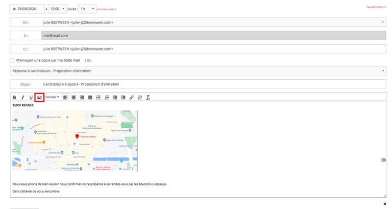 Replace text with a Google Map image in Beetween's email interface