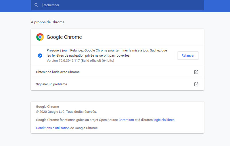 Actualización del navegador Google Chrome