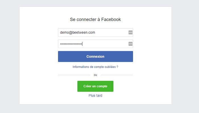 Facebook account login - Beetween