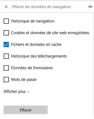 Effacement du cache sous Edge