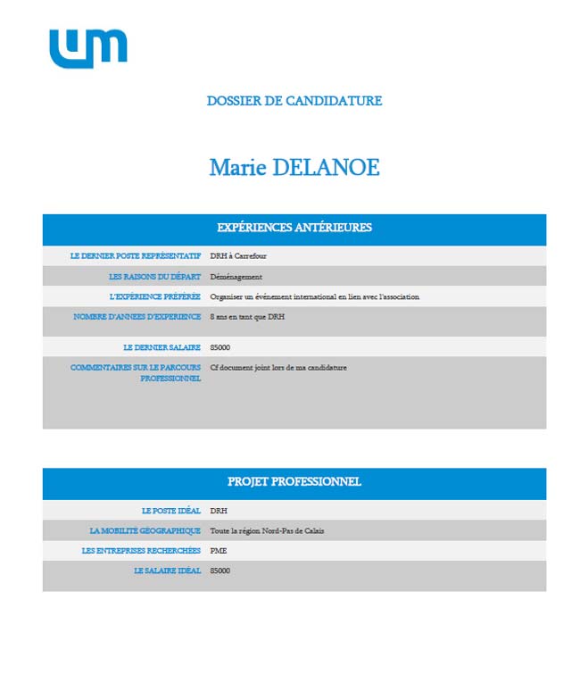 Example of a personalized candidate questionnaire report