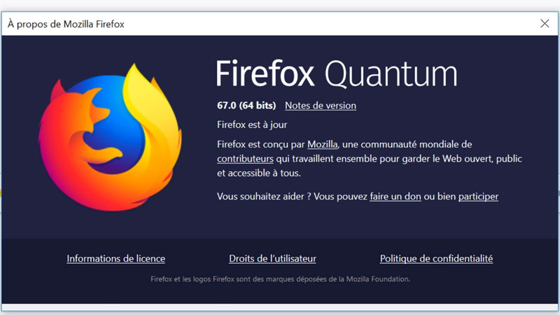 Mise à jour du navigateur Mozilla Firefox