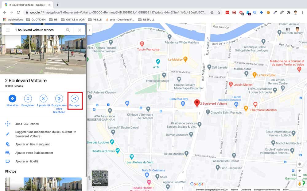 Localisation d'une adresse avec Google Map