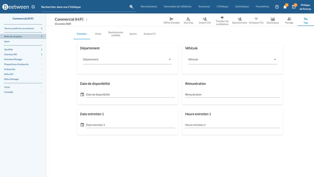 Displaying pre-parameterized tags in a recruitment - Beetween